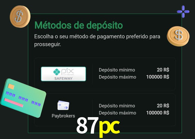 O cassino 87pc oferece uma grande variedade de métodos de pagamento